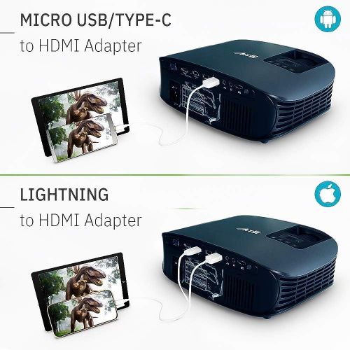  ARTlii HD Projector, Artlii 2019 Upgraded 3600 Lumen Movie Projector 200 Full HD Home Theater Projector 1080P Support with 2 HDMI VGA 2 USB HiFi Stereo for Movies, Home Cinema, Sports and
