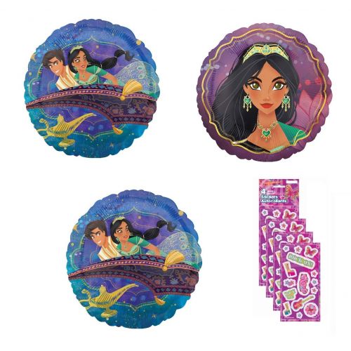  Part Bundle Aladdin Birthday Party Supply Mylar Foil Balloons Decorations - 3 Balloons & Sticker Sheets