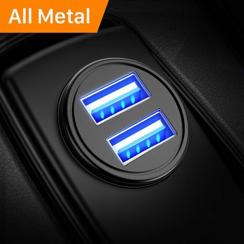  [아마존베스트]AINOPE Car Charger, 4.8A Aluminum Alloy Car Charger Adapter Dual USB Port Fast Car Charging Mini Flush Fit Compatible iPhone Xs max/XR/x/7/6s, iPad Air 2/Mini 3, Note 9/Galaxy S10/