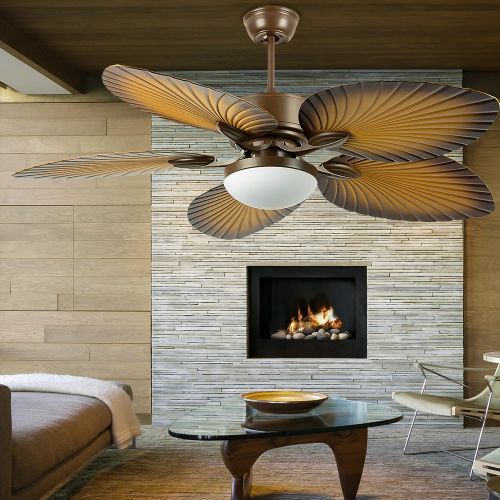  Andersonlight Palm 52-Inch Tropical Ceiling Fan with Five Leaf Blades, Remote Control, Reversible Airflow, Quiet Multi-Speed Motor, Antique Brass, Home Decoration