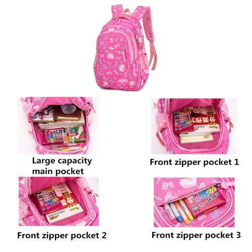  Fanci 3Pcs Bowknot Cat Prints Elementary Girls School Bookbag Rucksack for Primary Girls School Backpack Set with Lunch Kits