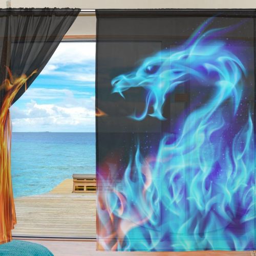  ALAZA U LIFE Fiery Blue Orange Dragon Patchwork Rod Pocket Sheer Voile Window Curtain Curtains 55 inch Wide x 78 inch Long Per Panel, Set of 2 Panels