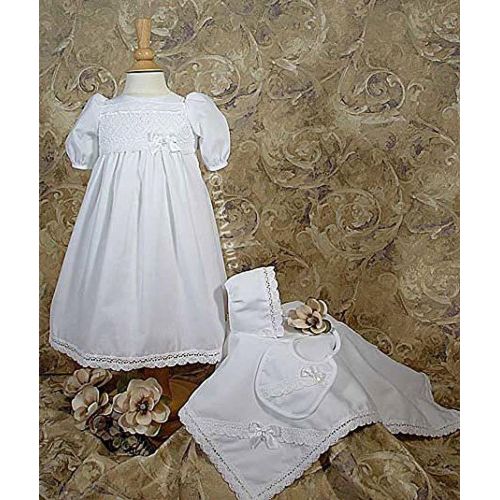  Little Things Mean A Lot 100% Cotton Girls Preemie Dress Christening Gown Baptism Set with Lace Hem