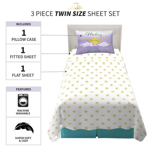  Franco Kids Bedding Super Soft Sheet Set, 3 Piece Twin Size, Disney Aladdin