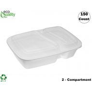 EcoQuality Meal Prep Containers [150Pack] White 2 Compartment with Lids, Food Storage Bento Box, Microwavable, Disposable, Stir Fry | Lunch Boxes | BPA Free | Freezer/Dishwasher Sa