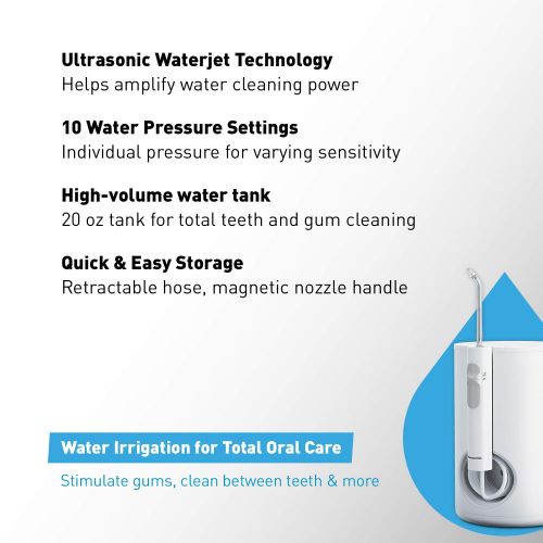 파나소닉 Panasonic Dental Water Flosser and Oral Irrigator EW1611W, Ultrasonic Waterjet Technology for Dental Care and Oral Health, 10 Power Settings and 20-Ounce Water Reservoir