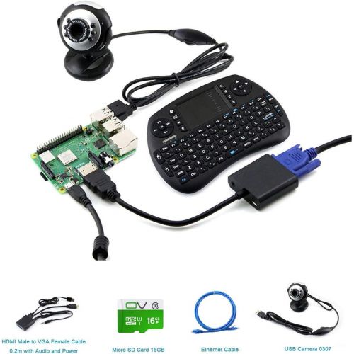  CQRobot Raspberry Pi DIY Open Source Electronic Hardware Kits(CQ-C), Compatible with Raspberry Pi B+2B3B3B+, Including USB Camera+Mini Wireless Keyboard+Micro SD Card+Ethernet Cable+HDM