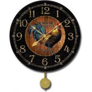The Big Clock Store Black & Wood Rooster Pendulum Wall Clock, Available in 5 sizes, Whisper Quiet, non-ticking