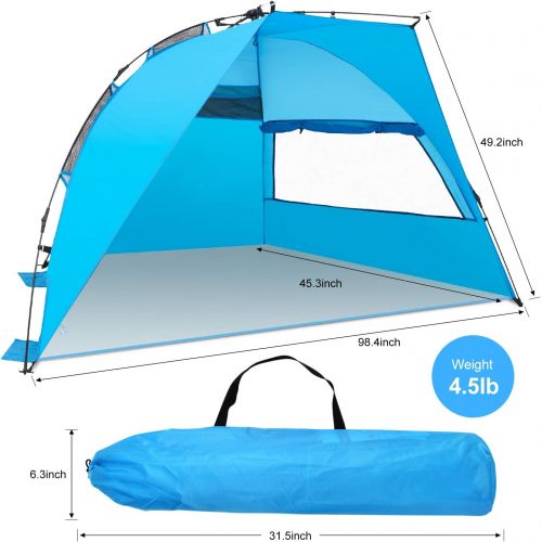  Amagoing 3-4 Person Instant Pop Up Beach Tent Sun Shelter Family Beach Umbrella for Outdoor Hiking Fishing Camping Picnic