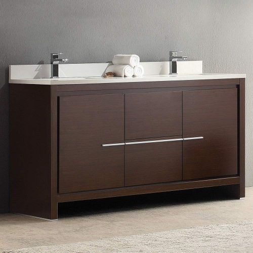  Fresca Allier 60 Wenge Brown Modern Double Sink Bathroom Cabinet with Top and Sinks