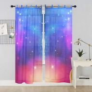 INGBAGS Bedroom Decor Living Room Decorations Star Galaxy Pattern Print Tulle Polyester Door Window Gauze  Sheer Curtain Drape Two Panels Set 55x78 inch ,Set of 2