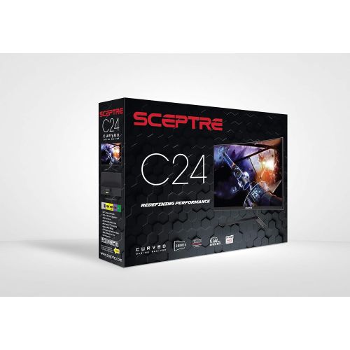  Sceptre 24 Curved 144Hz Gaming LED Monitor Edge-Less AMD FreeSync DisplayPort HDMI, Metal Black 2019 (C248B-144RN)