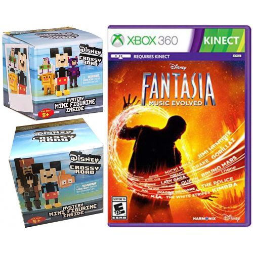  AYB Products Music Crossy Road Disney Pixelated Figure Pack Series 1 Blind Box + Series 2 8-Bit Figure & Fantasia Evolved Xbox 360 Kinnect Video Game Character Bundle