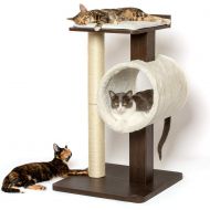 PetFusion Modern Cat Tree House & Tall Scratching Post (33 Tall). Modern and Neutral Platforms, Espresso Finish