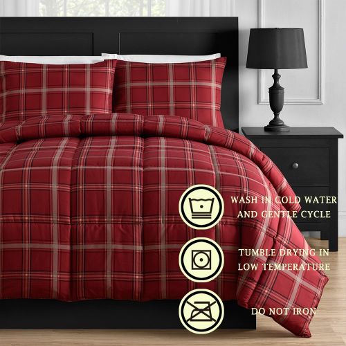  Comfy Bedding Red Plaid Down Alternative 2-piece Comforter Set (Red, Twin)