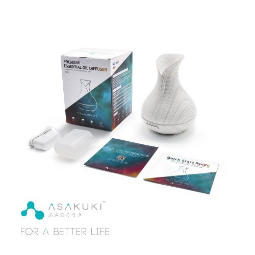  ASAKUKI 400ML Premium Essential Oil Diffuser, Quiet 5-In-1 Humidifier, Natural Home Fragrance Diffuser with 7 LED Color Changing Light and Easy to Clean
