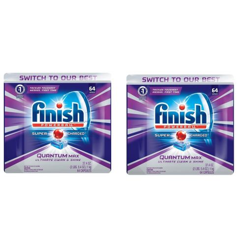  Finish Quantum Max Powerball, 64ct, Dishwasher Detergent Tablets, Ultimate Clean & Shine (2-PACK)