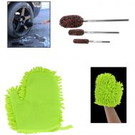 ABN Car Wash Cleaning 4-Piece Kit  (3) Tire Rim Original Wheel Woolies Brush Set Plus (1) Chenille Microfiber Washing Mitt