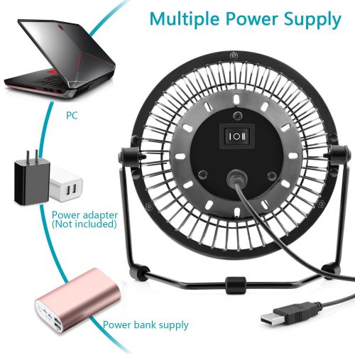  OPOLAR 4 Inch USB Desk Personal Fan with 2 Setting, Metal Design, Quiet Operation, 360 Rotation, Portable Mini Table Fan, Perfect for Home, Office, Desktop