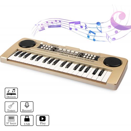  [아마존 핫딜]  [아마존핫딜]APerfectLife aPerfectLife 37 Keys Piano Keyboard for Kids Multifunction Portable Piano Electronic Keyboard Music Instrument for Kids Early Learning Educational Toy (Champagne)