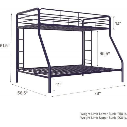  DHP Twin-Over-Full Bunk Bed with Metal Frame and Ladder, Space-Saving Design, Black