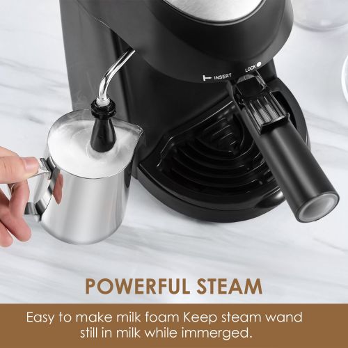  AICOOK Espresso Machine, Aicook 3.5Bar Espresso Coffee Maker, Espresso and Cappuccino Machine with Milk Frother, Espresso Maker with Steamer, Black