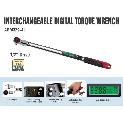  ACDelco Tools ARM329-4I 14.8-147.5 ft-lbs 12 Interchangeable Electronic Digital Torque Wrench with Buzzer, Vibration & Flashing Notification