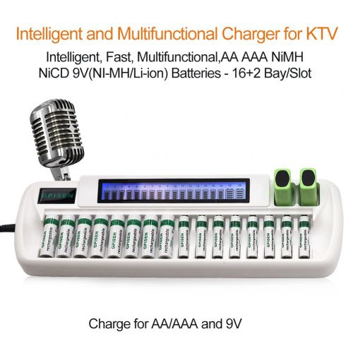  GPISEN 16+2 Bay/Slot Smart LCD Charger for NI-MH Ni-CD AA AAA Battery NI-MH Li-ion 9V Batteries