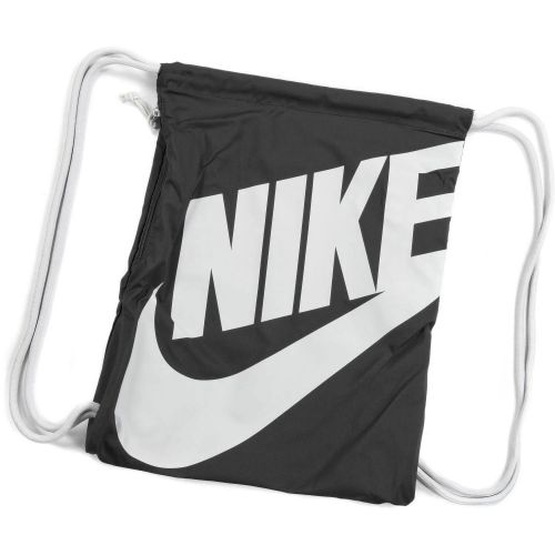 나이키 Nike Heritage Drawstring Gymsack Backpack 400 Denier Sport Bookbag (Classic Black with Signature White Swoosh)