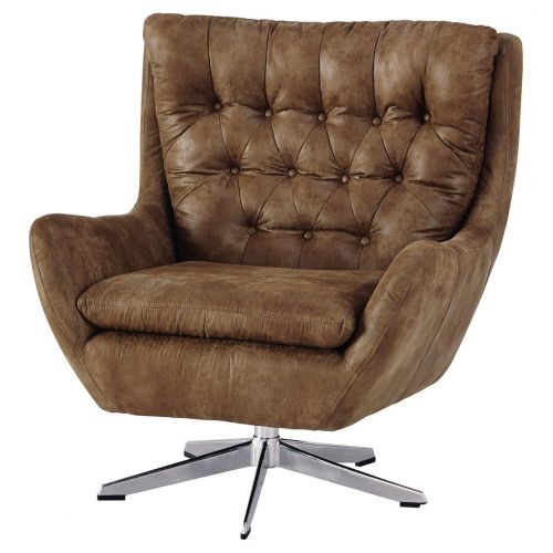  Signature Design by Ashley Ashley Furniture Signature Design - Velburg 360-Degree Swivel Accent Chair - Contemporary - Distressed Brown Fabric