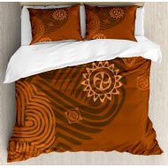 Ambesonne Earth Tones Duvet Cover Set, Composition with Floral Intricacy Folk Details, Decorative 3 Piece Bedding Set with 2 Pillow Shams, Queen Size, Orange Brown