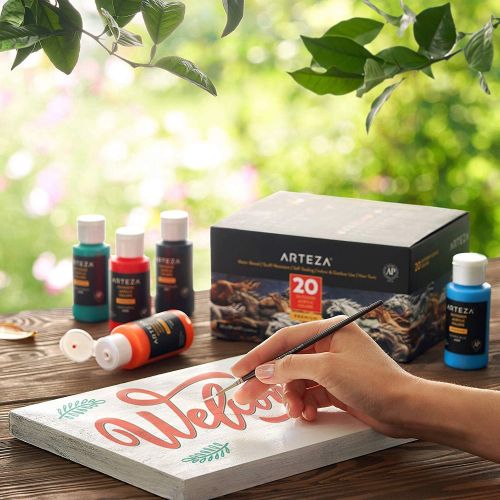  [아마존핫딜][아마존 핫딜] ARTEZA Outdoor Acrylic Paint, Set of 20 Colors/Tubes (59 ml, 2 oz.) with Storage Box, Rich Pigments, Multi-Surface Paints for Rock, Wood, Fabric, Leather, Paper, Crafts, Canvas and