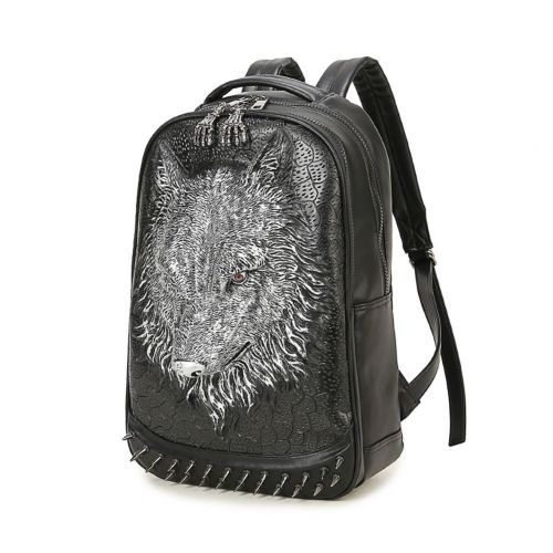  AIBAG 3D Print Animal Studded Backpack, PU Leather Cool Backpack Bookbag