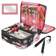 [아마존핫딜][아마존 핫딜] Kootek Travel Makeup Bag 2 Layer Portable Train Cosmetic Case Organizer with Mirror Shoulder Strap Adjustable Dividers for Cosmetics Makeup Brushes Toiletry Jewelry Digital Accesso
