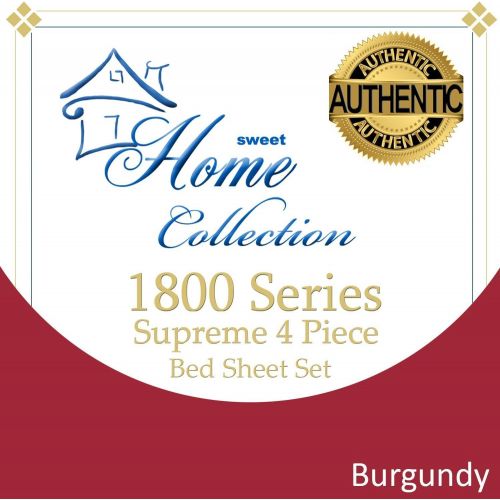  Sweet Home Collection Supreme 1800 Series 4pc Bed Sheet Set Egyptian Quality Deep Pocket - California King, Burgundy