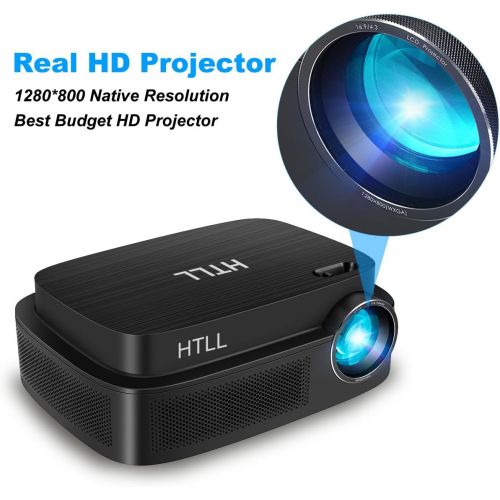  HD Video Projector, HTLL Home Theater Projector 1280x800 Native Resolution, Upgraded LED Projector 40%+ Lumens, Support HDMI, VGA, AV, USB Input from Smartphone, Laptop, PC, DVD Pl