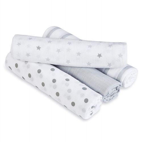  Aden by Aden + Anais Swaddle Baby Blanket, 100% Cotton Muslin, 12 Pack, 44 X 44 inch, Dove - Grey