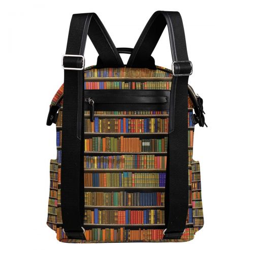  Fonmifer Books Bookshelf Casual Backpack Lightweight Travel Daypack Bag Multi-Pocket Student School Bag