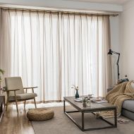 Silk Road Solid Sheer Curtains, Semi-Shade Draperies Thin Sheer Nordic Simple for Bay Window Balcony Curtain tiebacks-Brown 350x270cm(138x106inch)
