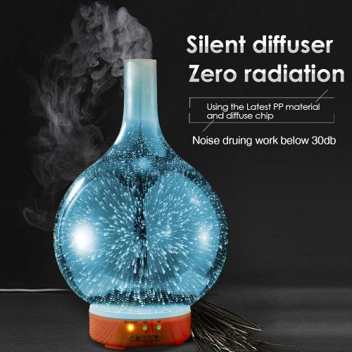  Essential Oil Diffuser - KGV 3D Glass Cool Mist Ultrasonic Aroma with BPA Free, Night Mood Led Light, Safe Auto Shut-off and Timer. 100ml Essential Oil Aromatherapy for...