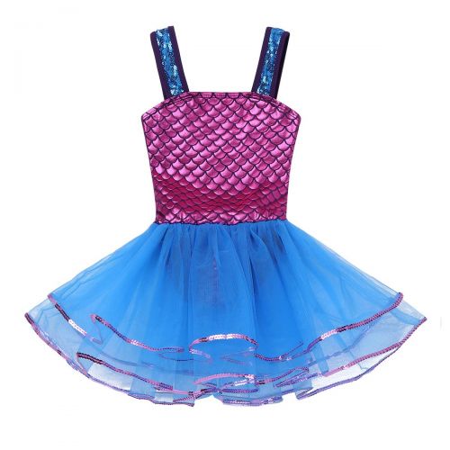  Alvivi Kids Girls Shiny Sparkle Mermaid Scales Leotard Ballet Tutu Dress Princess Dance wear Costumes