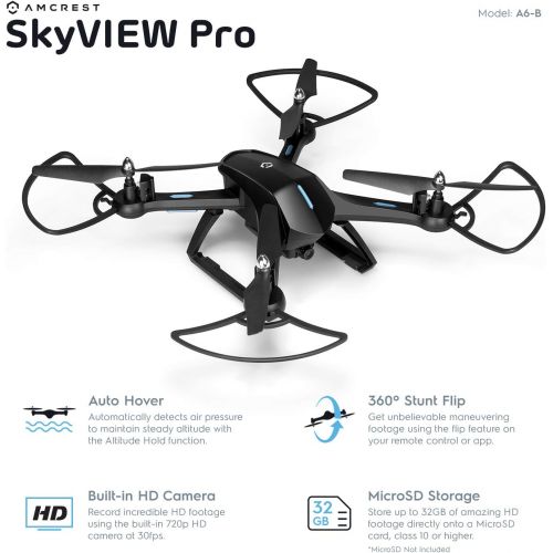  [아마존 핫딜] [아마존핫딜]Amcrest A6-B Skyview Pro RC WiFi Drone with Camera HD 720p FPV Quadcopter Drone with Camera for Adults, 2.4ghz WiFi Helicopter w/Remote Control, Stunt Flip, Headless Mode, Smartpho