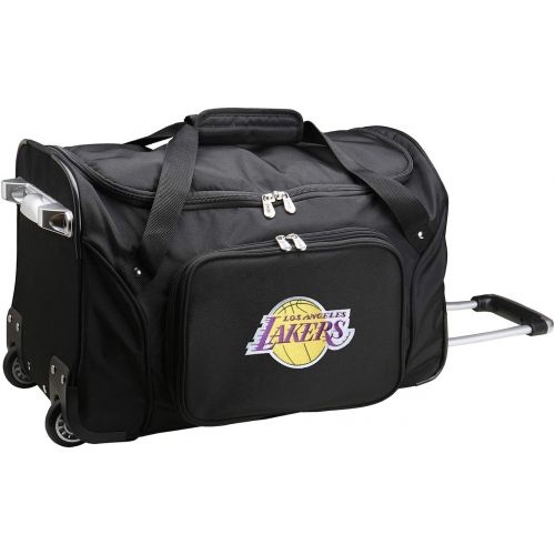  Denco NBA Los Angeles Lakers Wheeled Duffle Bag, 22 x 12 x 5.5, Black