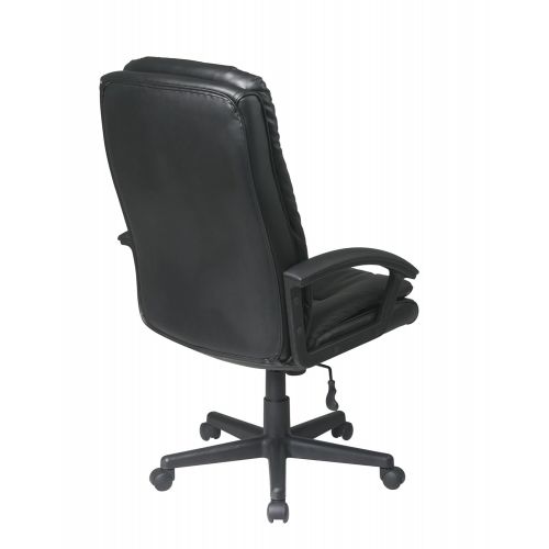  Office Star Deluxe High Back Eco Leather Thick Padded Contour Seat and Back with Built-in Lumbar Support Adjustable Executive Office Chair, Black