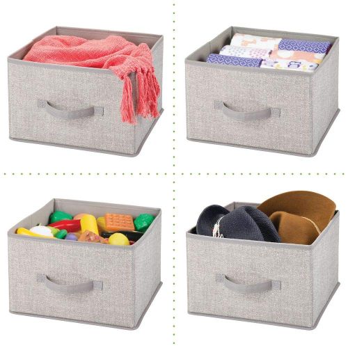 MDesign mDesign Soft Fabric Closet Storage Organizer Holder Cube Bin Box, Open Top, Front Handle for Closet, Bedroom, Bathroom, Entryway, Office - Chevron Print, 10 Pack - Taupe/Natural