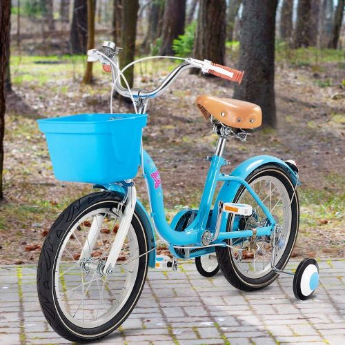  Goplus Kid’s Bike Freestyle Outdoor Sports Bicycle Training Wheels, Basket, Hand Brake Rear Break Boys Girls Bike Kids