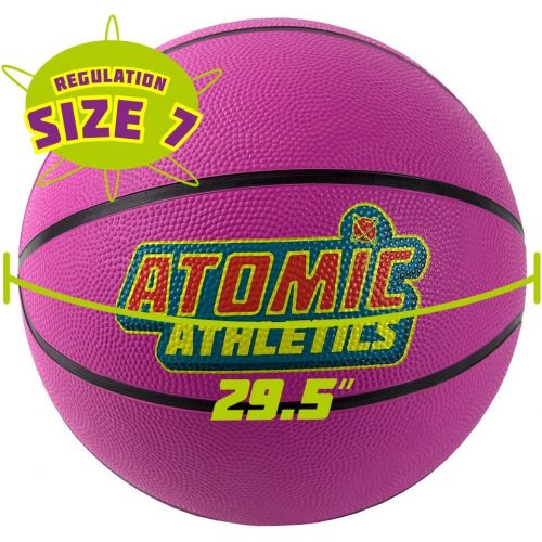  Atomic Athletics 6 Pack of Neon Rubber Playground Basketballs - Regulation Size 7, 9.5 Balls with Air Pump and Mesh Storage Bag by K-Roo Sports
