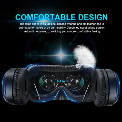  Pansonite Vr Headset with Remote Controller[New Version], 3D Glasses Virtual Reality Headset for VR Games & 3D Movies, Eye Care System for iPhone and Android Smartphones (Black)