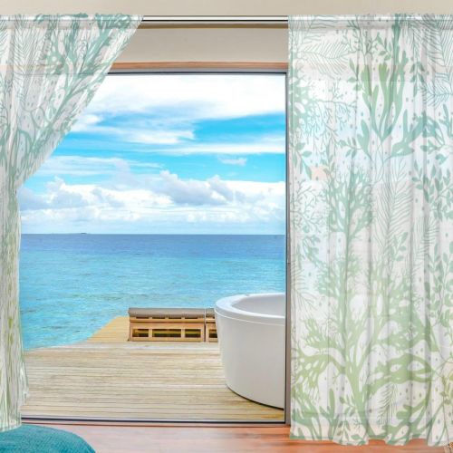  ALAZA U LIFE Ocean Sea Aquatic Plants Patchwork Rod Pocket Sheer Voile Window Curtain Curtains 55 inch Wide x 84 inch Long Per Panel, Set of 2 Panels
