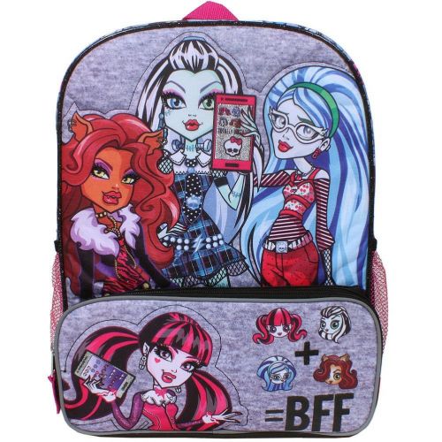  Accessory Innovations Monster High Clawdeen Wolf, Draculaura, Ghoulia Yelps and Frankie Stein 16 inch Backpack with Side Mesh Pockets